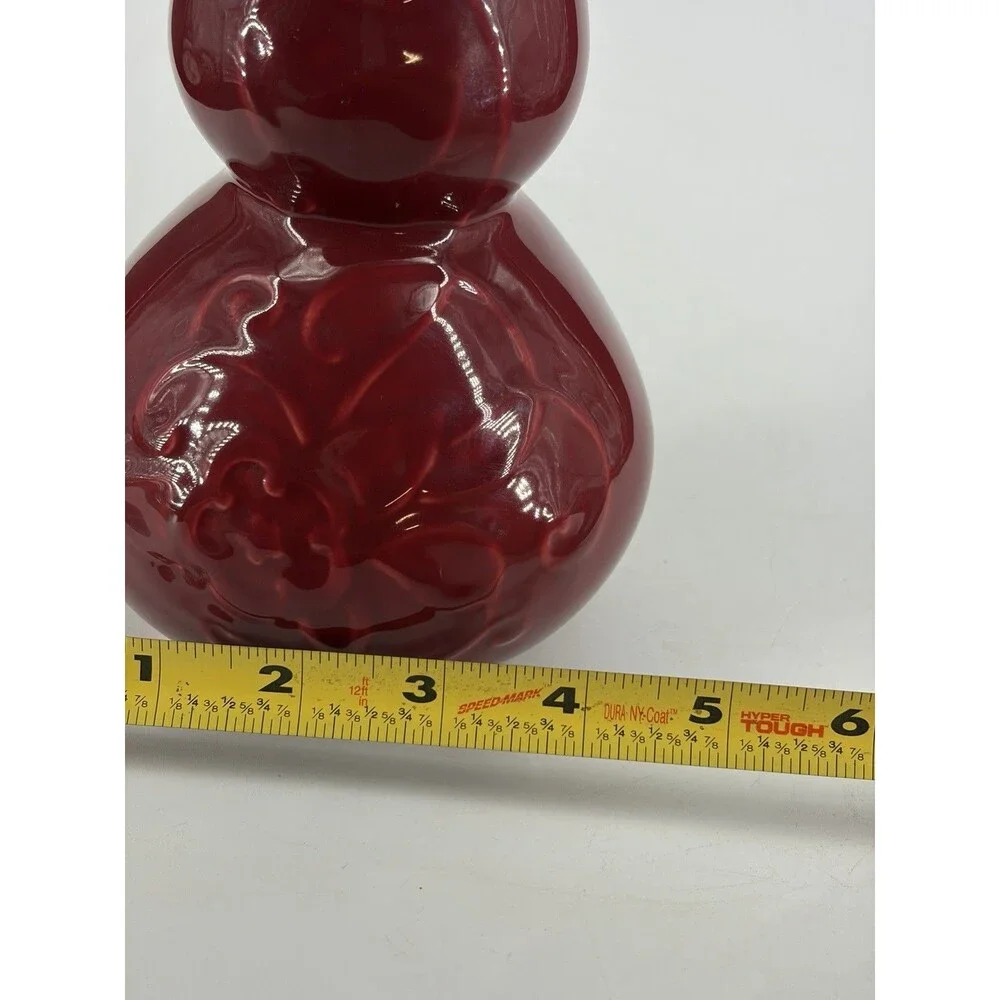 VTG Treasure Craft Ceramic Vase Red Maroon Glaze Floral Hibiscus